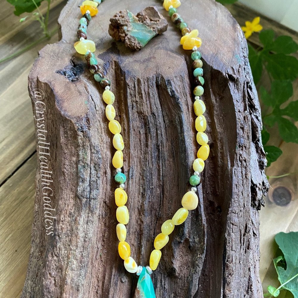 Baltic Amber Chrysoprase Necklace 925 Sterling Silver - Picture 2 of 5